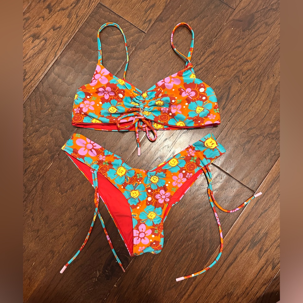 Bright Floral Tie-Side Bikini Set